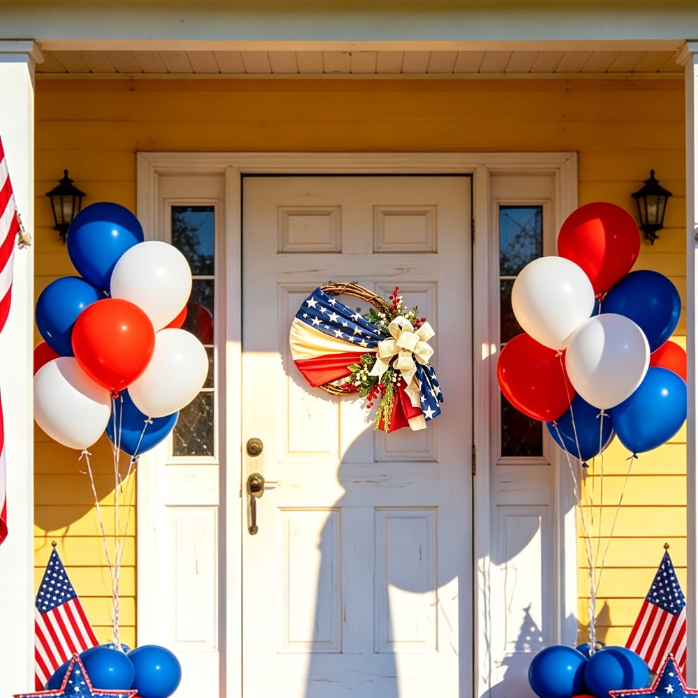 Patriotic 4th of July Door Wreath ¨C Red White & Blue American Flag Wreath with Burlap Bow for Independence Day, Memorial Day & Patriotic Home, Porch & Office Decor