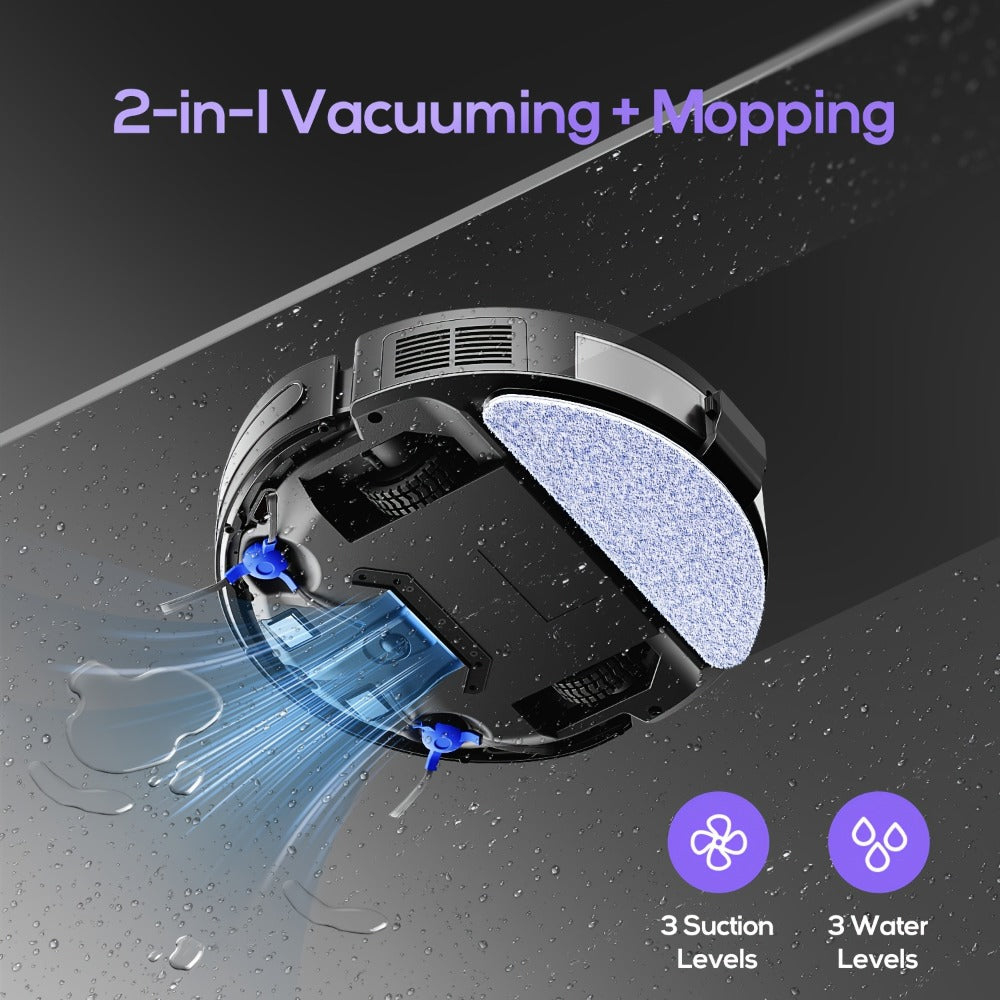 Robot Vacuum Cleaner Mop Combo 5000Pa Max Suction 2-in-1 with App & Voice Control - Scheduled Cleaning, Auto Recharge, for Pet Hair, Low Pile Carpet & Hard Floors, 12.2 inch Slim Design, Multiple Colors