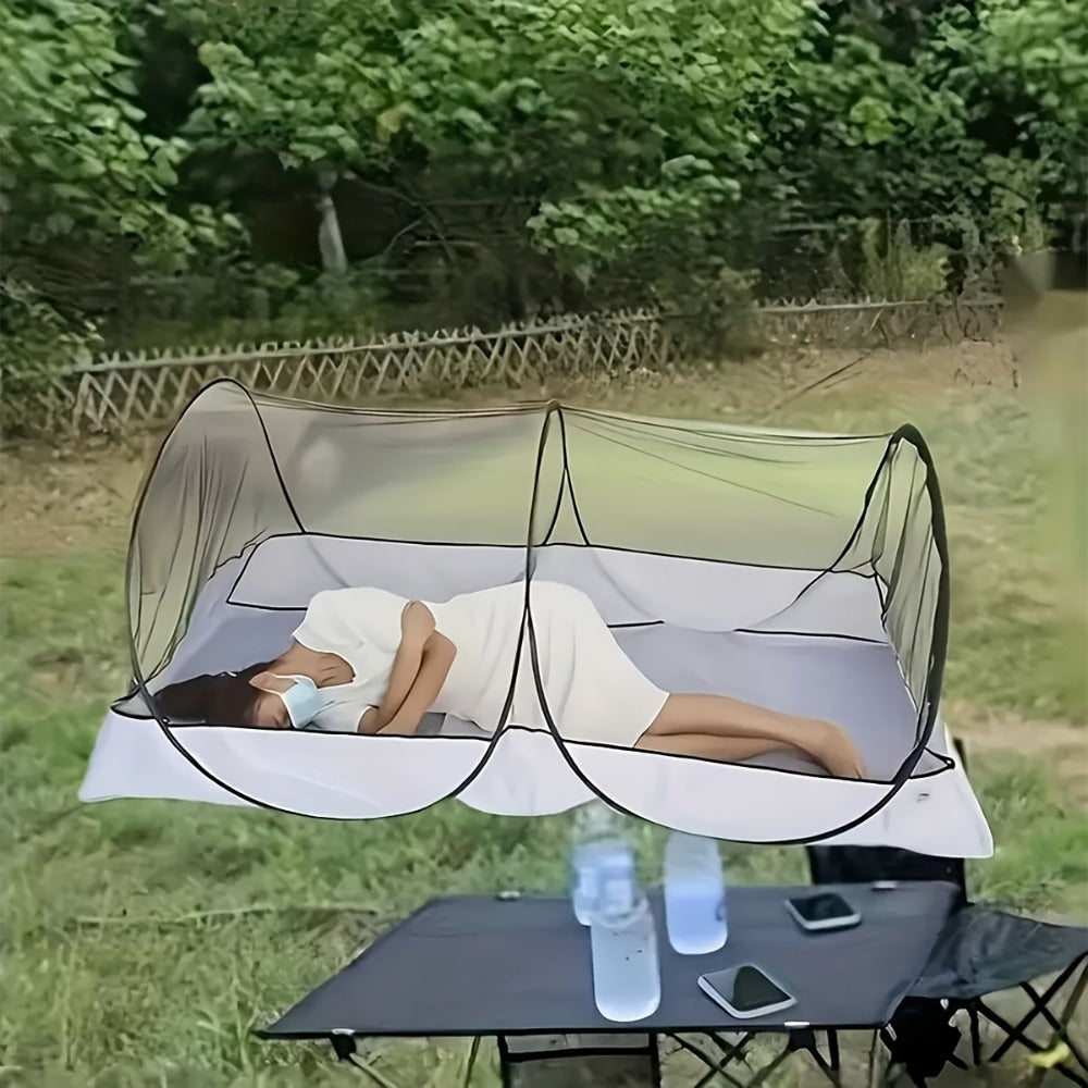 Foldable Mosquito Net for Bed Large Pop-Up Portable Mosquito Net for Camping Travel Patio Floor Bed No Setup Required Compact Machine Washable Polyester Seersucker White