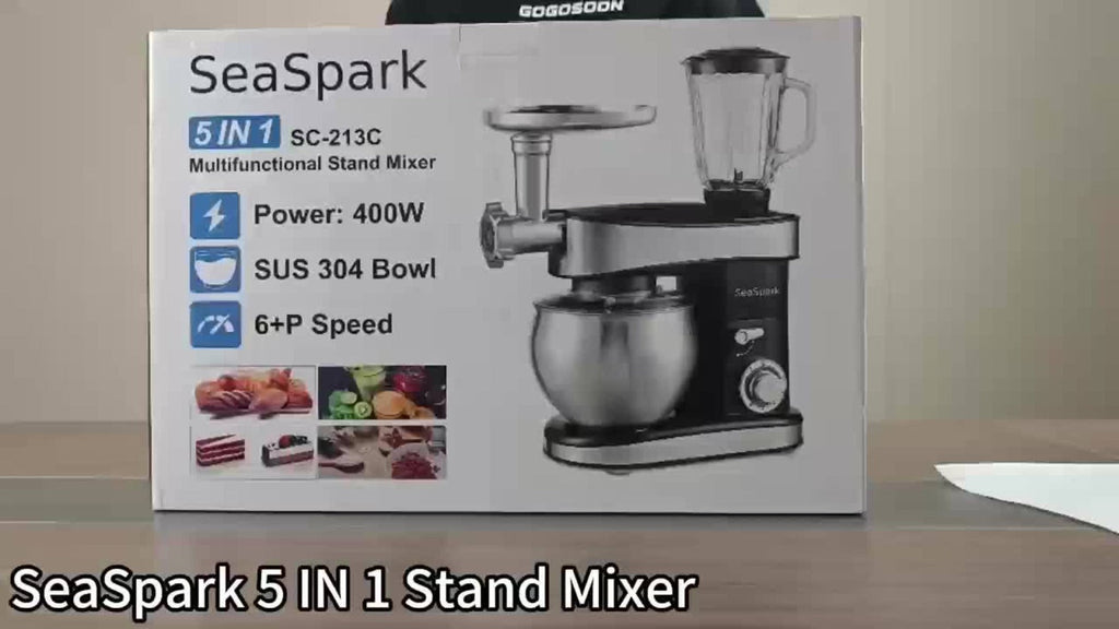Stand Mixer 6-in-1 400W with 6.3QT Stainless Steel Bowl ¨C 6-Speed & Pulse Tilt-Head Kitchen Mixer with Dough Hook Beater Whisk Juicer Meat Grinder Noodle Press | Electric Food Mixer Black Red Purple Silver