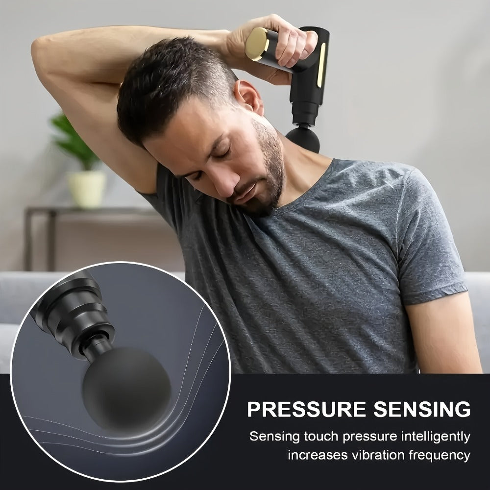 Portable Mini Fascia Gun ¨C USB Rechargeable Muscle Massage Gun with 4 Interchangeable Heads & 6 Speed Modes, Silent Motor Deep Tissue Massager for Back, Neck & Full Body Sports Recovery