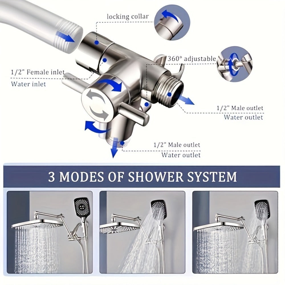 Rain Shower Head with Handheld Combo 12 Inch High Pressure Rainfall Showerhead Set ¨C 4-Function Spray, 3-Way Diverter, 2-Stage Extension Arm & 71¡± Hose, Matte Black / Chrome / Brushed Nickel
