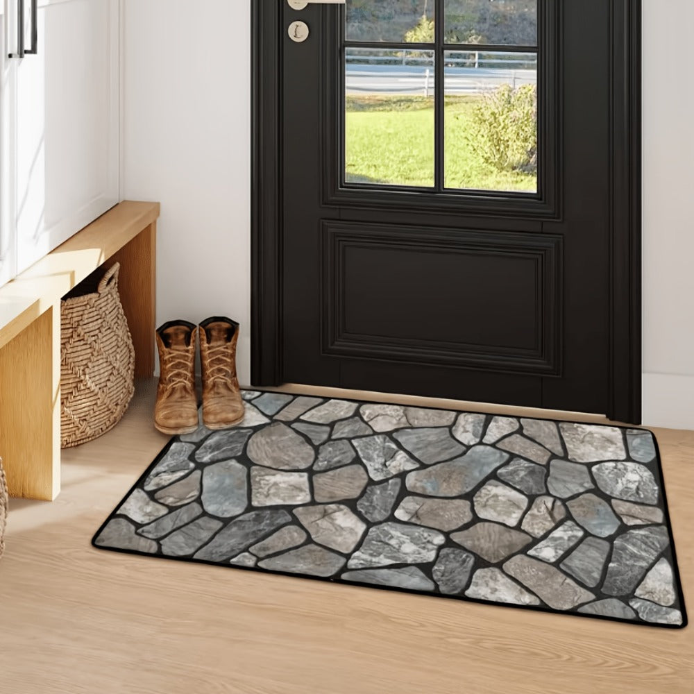 Stone Texture Non-Slip Area Rug Machine Washable Soft Floor Mat for Living Room Bedroom Terrace Camping Rectangular