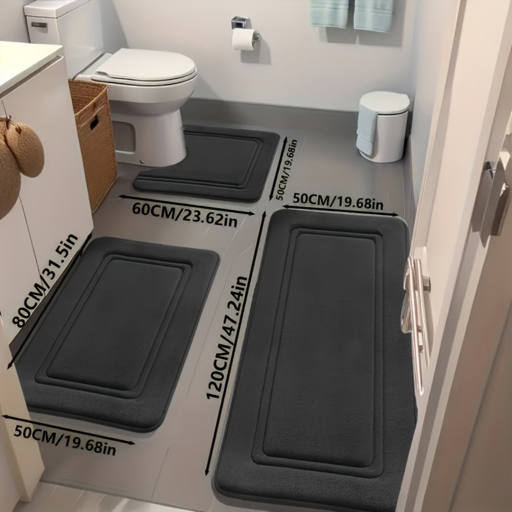 Bath Mat Set 3 Piece - Non-Slip Bathroom Rugs Super Absorbent Shower Mat, Thick Soft Bath Tub Floor Mat for Bathtub Shower Bathroom Heavy Foot Traffic, Modern Bathroom Decor Black Grey Beige Navy