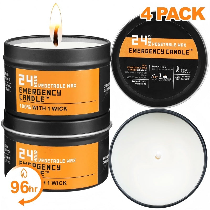 Emergency Soy Wax Candles 24-Hour Long Burning ¨C 4 or 6 Pack Unscented Single-Wick Candles in Golden Tin for Power Outages, Survival, Camping, Hunting & Outdoor Activities | Bulk Emergency Candle Set