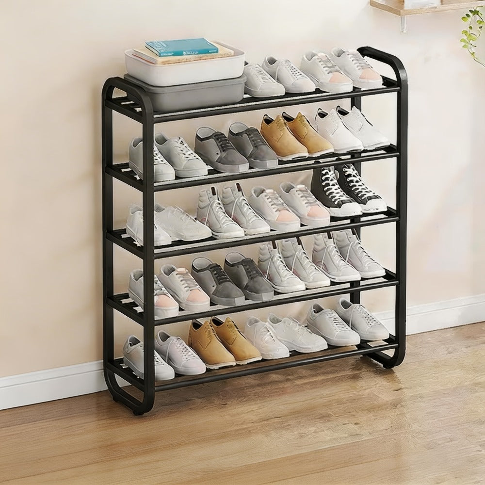 5 Layer Shoe Rack Space Saving Narrow Design | Floor to Ceiling Shoe Storage Organizer | Durable Entryway Closet Living Room Door Shoe Shelf in White