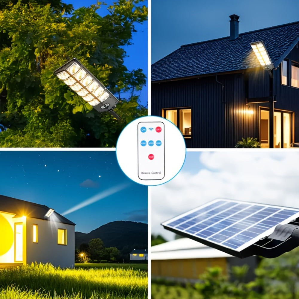 Solar Street Light Outdoor IP65 ¨C High Brightness Wide Angle Dusk to Dawn Solar Powered with Remote Control for Parking Lot, Yard, Stadium & Plaza (58 / 90 / 192 LED)