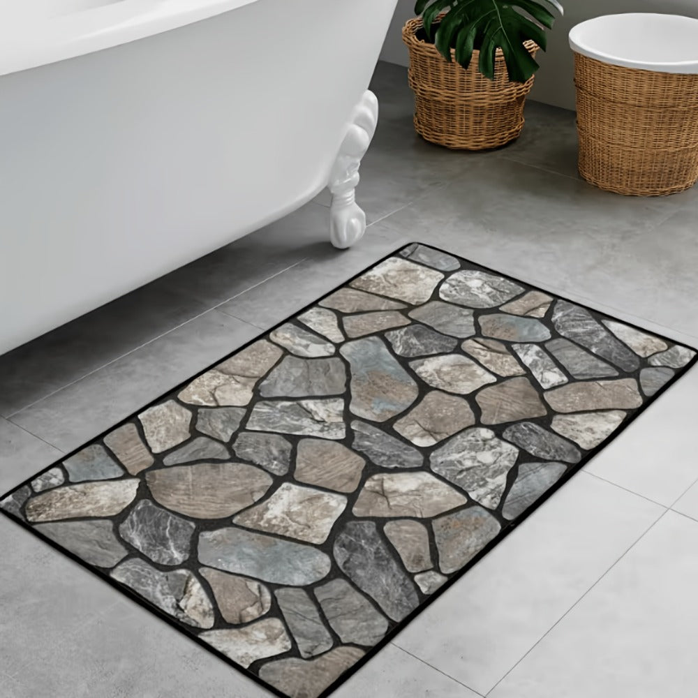 Stone Texture Non-Slip Area Rug Machine Washable Soft Floor Mat for Living Room Bedroom Terrace Camping Rectangular
