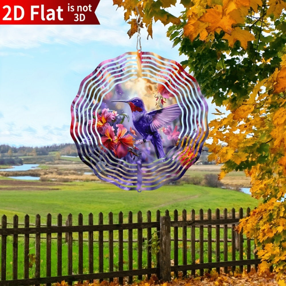 Hummingbird Wind Spinner for Garden ¨C 10¡± Kinetic Metal Sculpture with Color-Changing Feathers, Wind-Powered 2D Flat Iron Art for Outdoor Yard Decor, Patio Stake Ornament, Bird Lover Gift