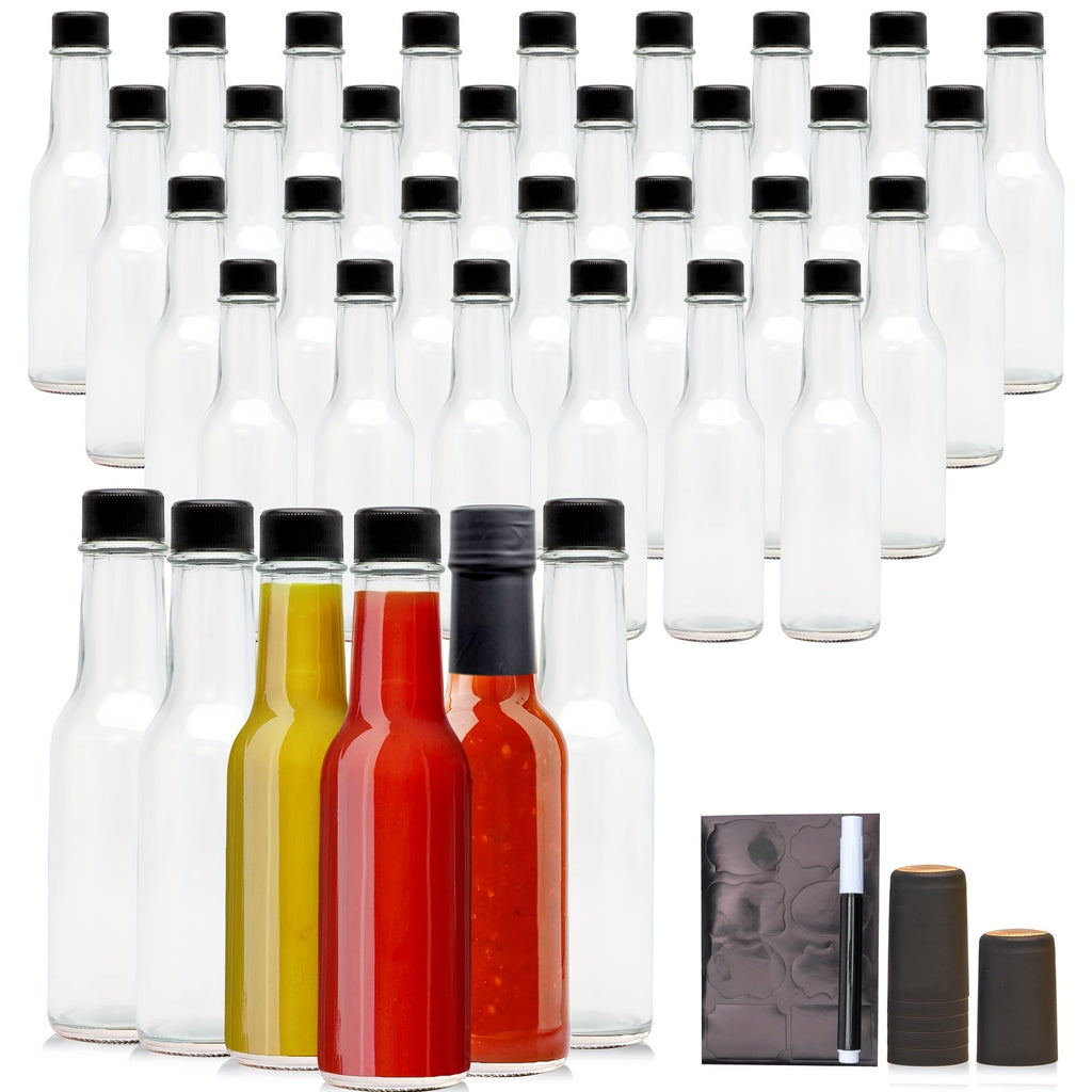 Small Sauce Bottles with Lids 5oz Sealed Inner Cover Set for Hot Sauce Salad Dressing Tomato Sauce Blueberry Fruit Vinegar - Kitchen Storage Condiment Bottles 12 16 24 36 Pack