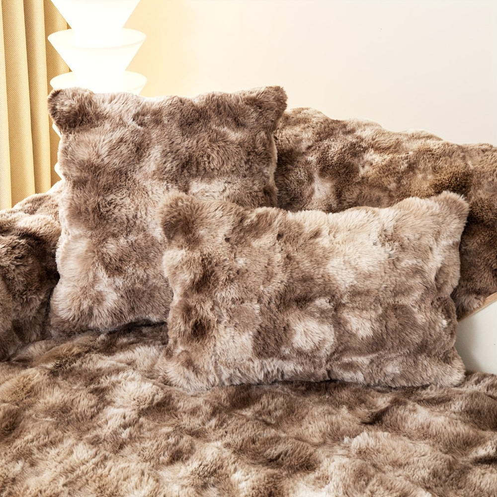 Plush Sofa Cover Faux Lamb Thick Fluffy Couch Slipcover Pet Friendly Machine Washable Gradient Color Polyester Furniture Protector for Armchair Single Double Triple Sofa Living Room Home Decor