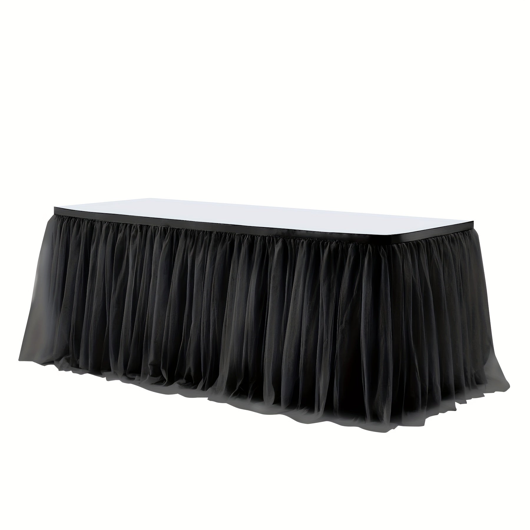 Pink Tutu Table Skirt 6ft ¨C Ruffle Tulle Table Skirt for Rectangle & Round Tables, Princess Girls Birthday Party, Cake Dessert Table Decor, Gold Brim, Multiple Colors Available