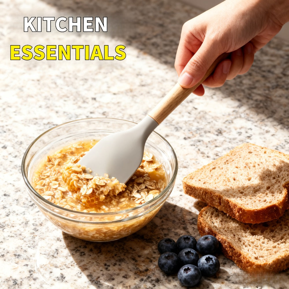 Silicone Kitchen Utensil Set 12PCS with Wooden Handle - Heat Resistant Non-Stick Safe Cooking Spatula Spoon Turner Tongs Brush with Holder for Home Restaurant Gift