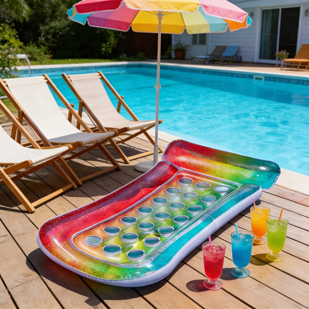 Inflatable Pool Float Sequin Gradient, Rectangular PVC Floating Bed with Ventilation Holes & Flash Gradient Colors, Buoyancy Water Lounge for Indoor Outdoor Pool Beach Lake