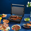 Electric Panini Press Grill Double-Sided Heating Sandwich Maker Waffle Iron Steak Grill Indoor Barbecue Machine for Panini Toasts Burgers Sausages Quick Meals Home Kitchen