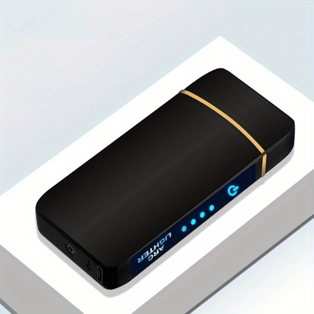 Electric Plasma Lighter USB Rechargeable ¨C Windproof Dual Arc, LED Power Display, Touch Induction | Compact Metal Design for Outdoor Camping, Hiking & Survival | 2 Colors & 6 Styles
