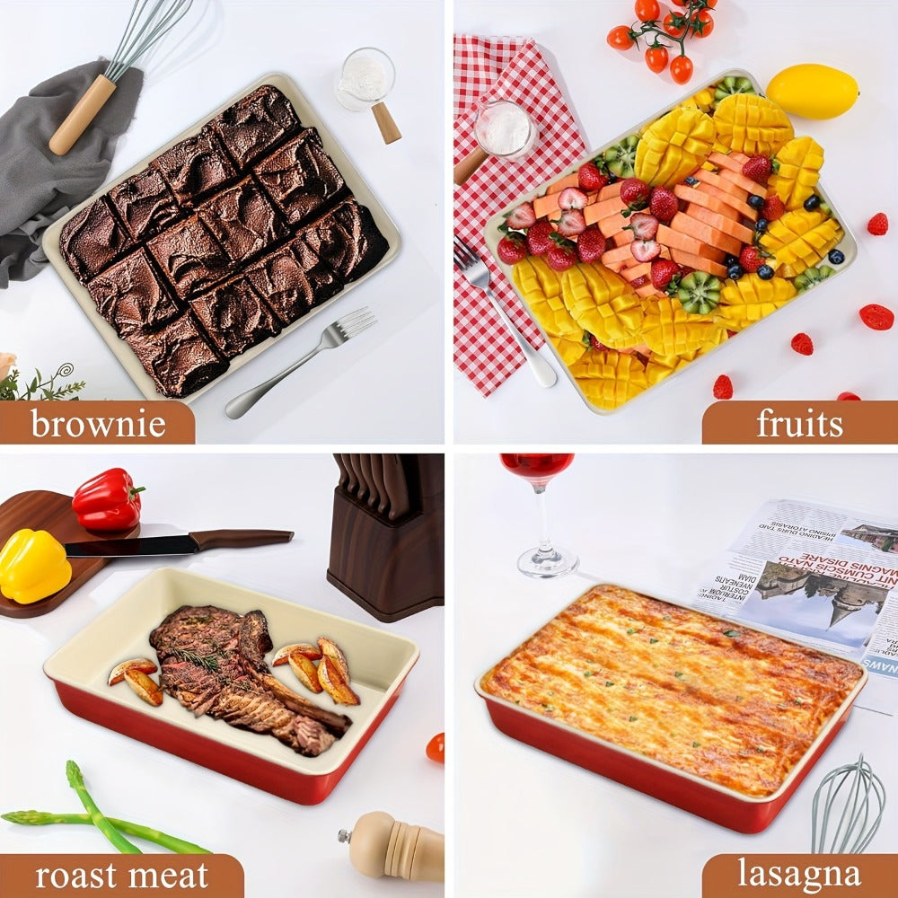 Non-Stick Baking Pan Set Carbon Steel Rectangular Deep Cake Pan Oven Safe Roasting Tray for Cookies Brownies