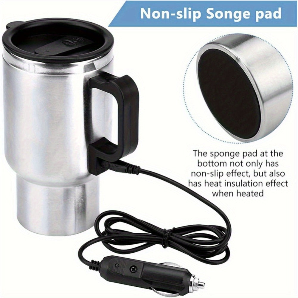 12V Car Electric Kettle 450ml Stainless Steel Travel Heating Cup Auto Shut-Off Portable Car Water Heater for Hot Water Tea Coffee Road Trip Camping