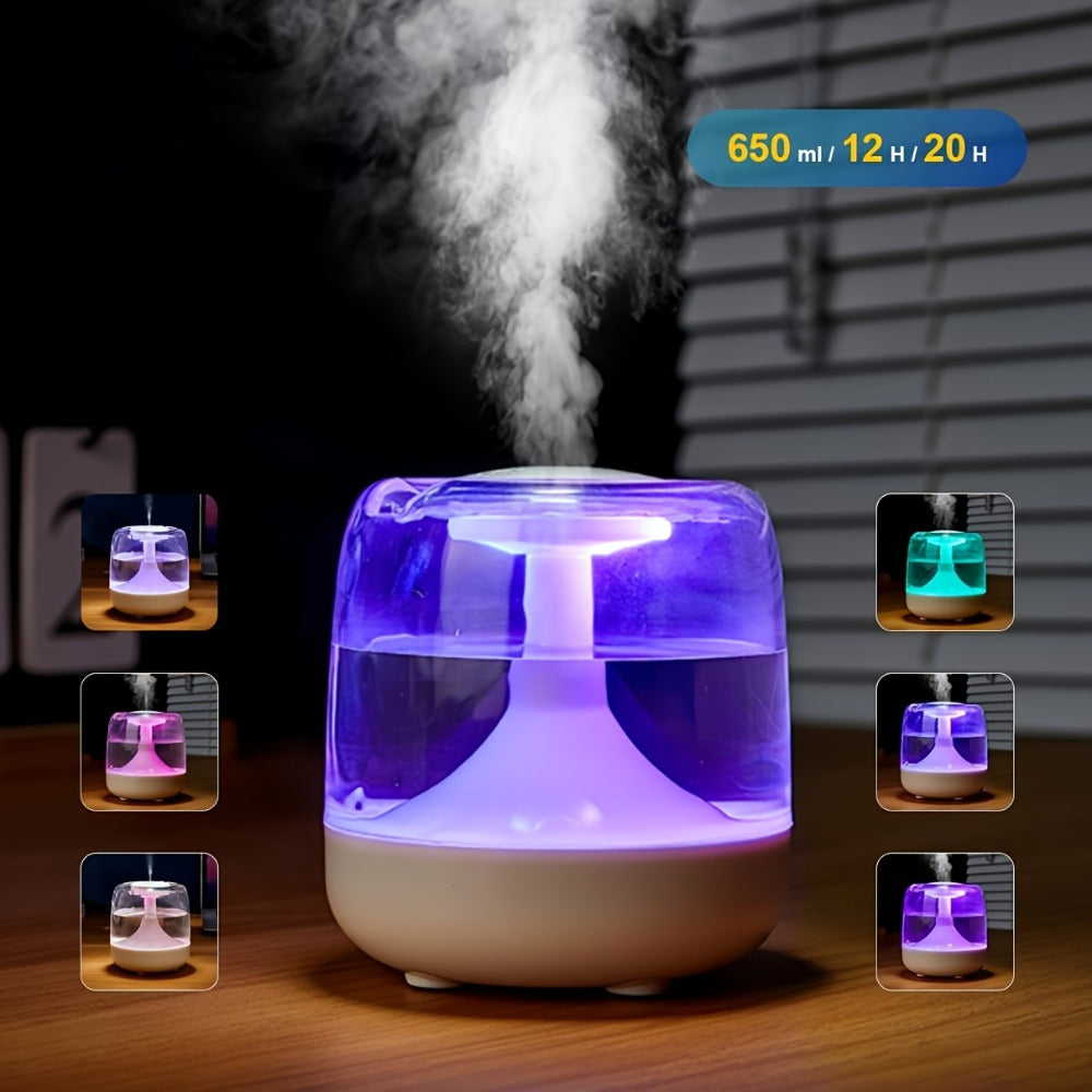 USB Humidifier with 7-Color Night Light ¨C Silent 26dB Double Mist Visible Water Tank 24-Hour Runtime for Bedroom Living Room Office Desktop Home Decor Gift