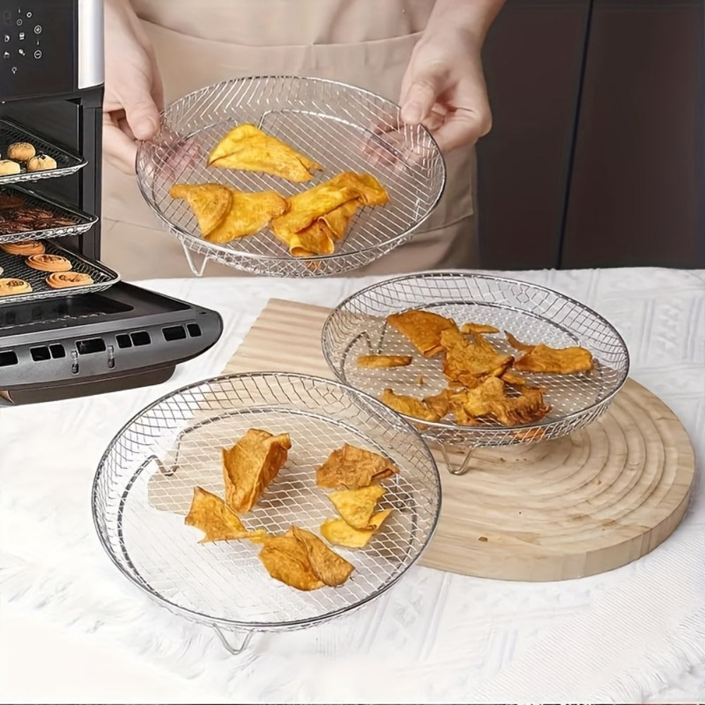 Air Fryer Rack 7 Piece Stainless Steel Dehydrator Stacking Rack with Clips - Reusable Round Multi-Layer Air Fryer Accessories for 4.2QT to 5.8QT Air Fryers, Oven Safe, Dishwasher Safe, Easy to Clean