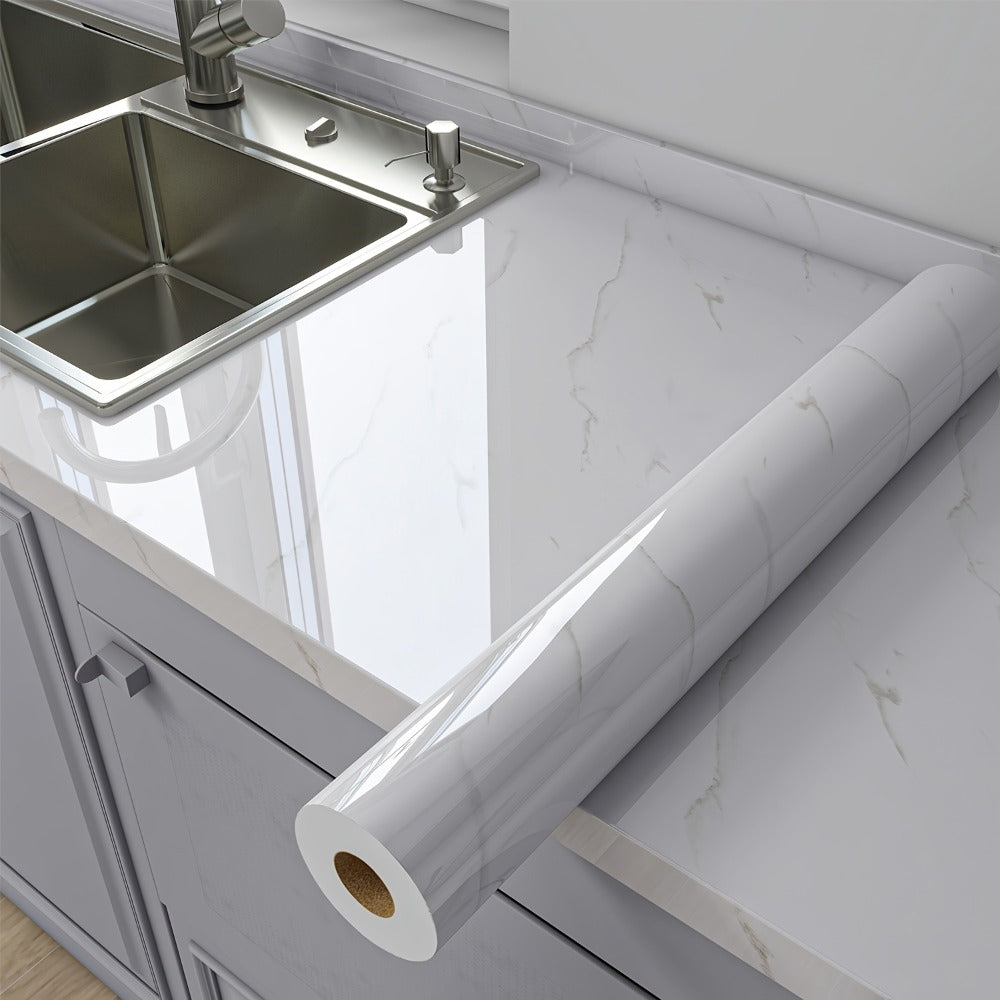 Marble Peel and Stick Wallpaper Roll - Waterproof Oil-Proof Self-Adhesive Wall Contact Paper for Kitchen Backsplash Bathroom Countertop