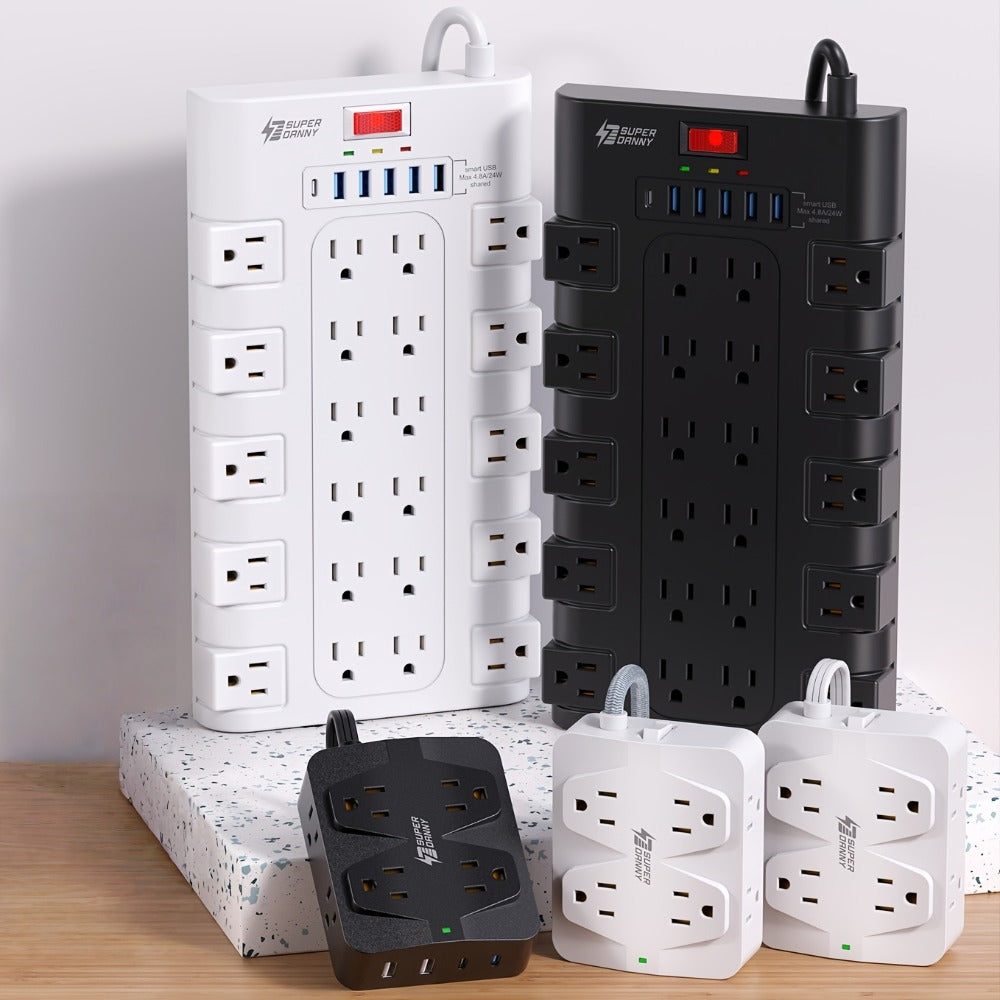 Power Strip Surge Protector 28-in-1 with 22 Widely Spaced Outlets 5 USB-A 2 USB-C Ports 2100 Joules Flat Plug Wall Mountable 6.48FT 14AWG Heavy Duty Extension Cord for Home Office