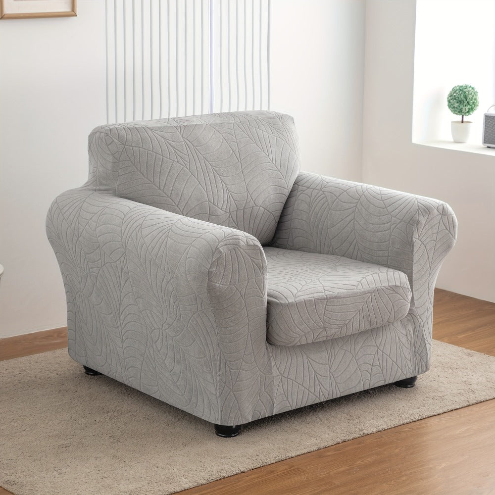 Armchair Slipcover 2pcs Set Jacquard Leaf Texture Stretch Chair Cover with Seat Cushion Cover Spandex Non-Slip Elastic Removable Washable Sofa Couch Cover for Living Room Dining Room Hotel Home Decor
