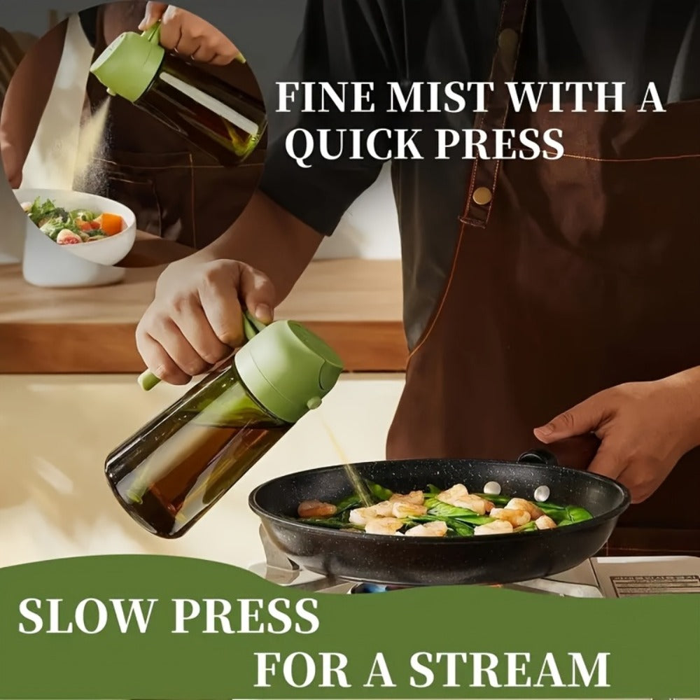 Olive Oil Dispenser Bottle 2-in-1 Glass Oil Sprayer & Dispenser 16oz Kitchen Cooking Oil Bottle with Labels for BBQ, Salad, Air Fryer & Grilling ¨C 2 Pack