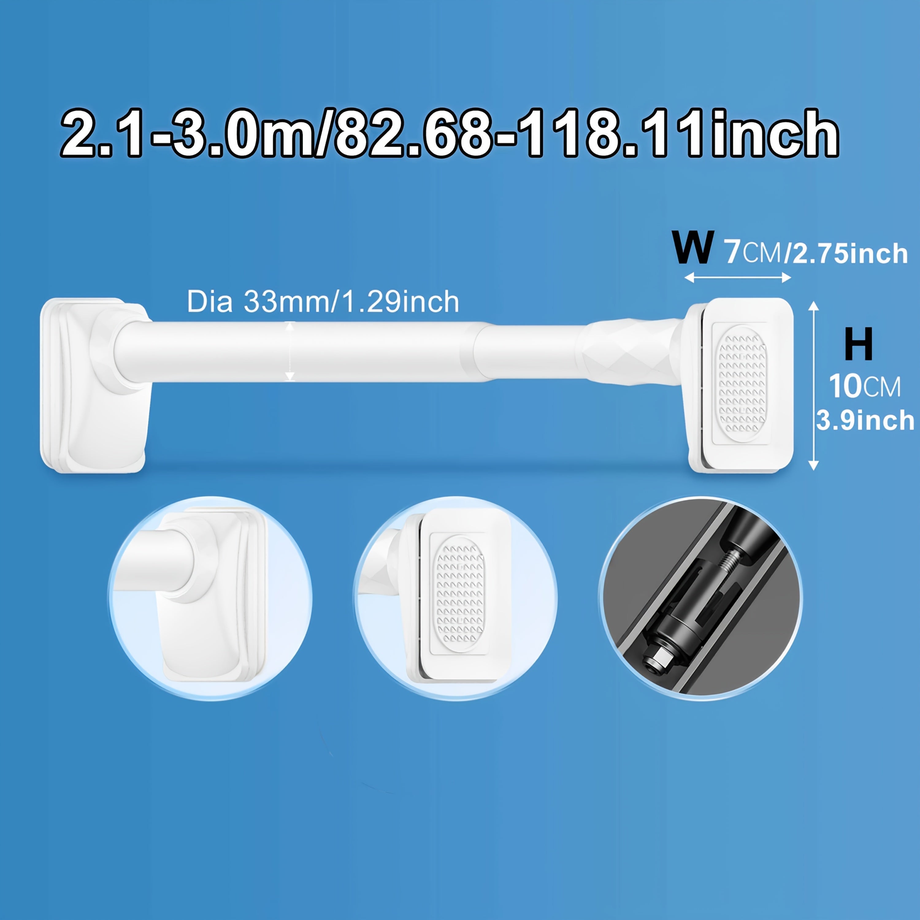 Telescopic Curtain Rod No Drill 15.75¡±-196.85¡± Adjustable Shower Curtain Rod 33mm for Large Windows