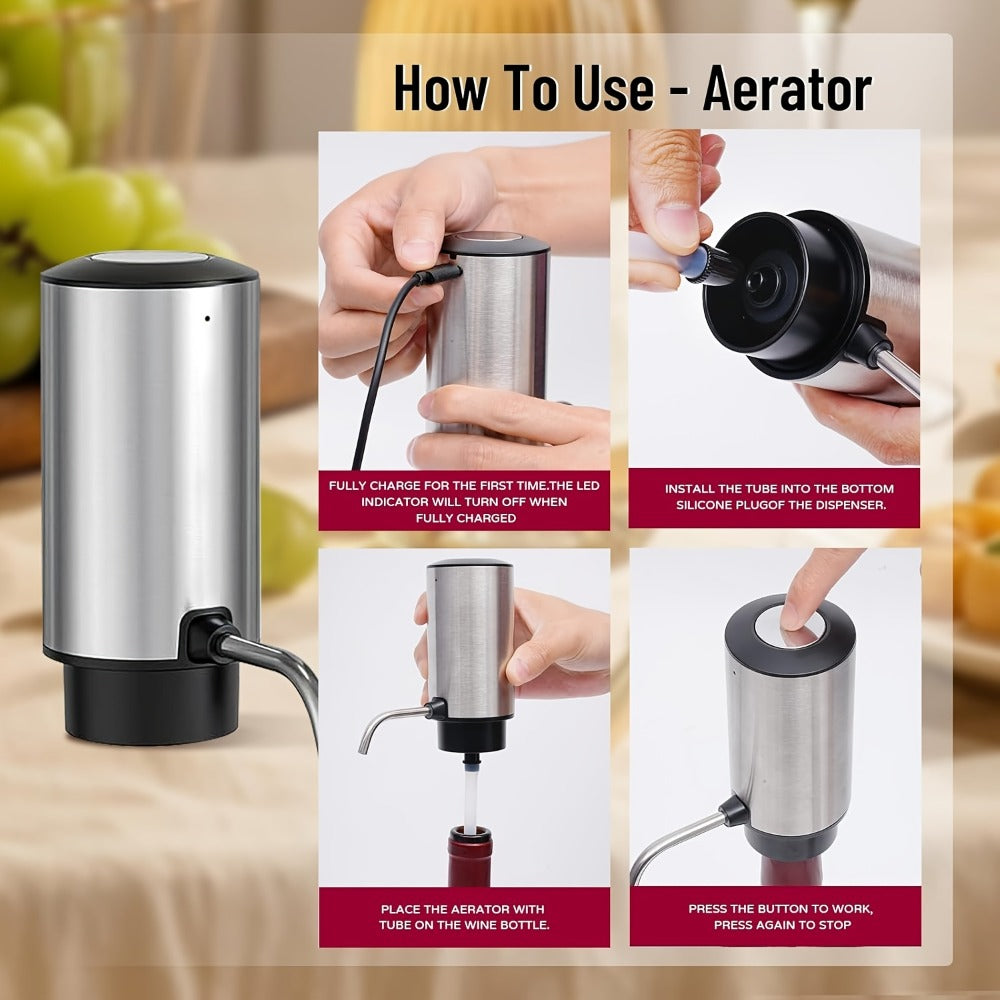 Electric Wine Opener Set ¨C Rechargeable Automatic Corkscrew with Wine Aerator Dispenser, Vacuum Stopper & Foil Cutter for Any Occasion Gift