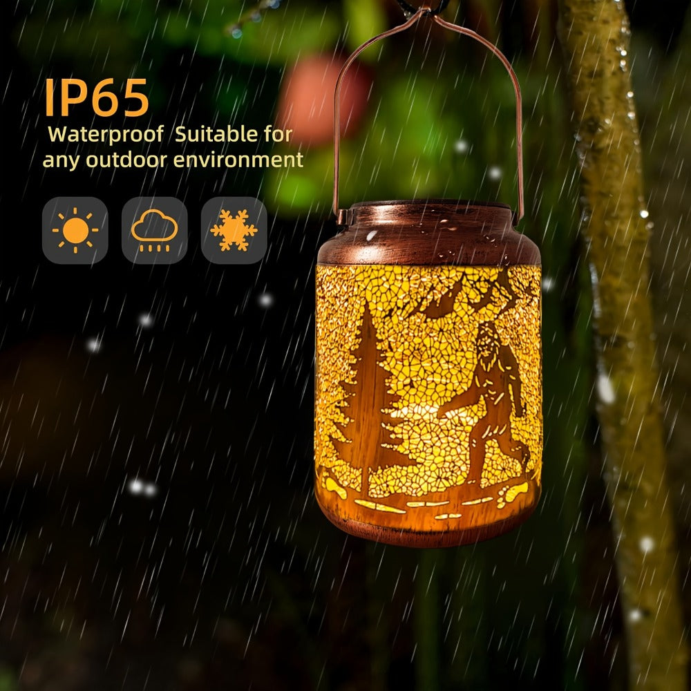 Solar Hanging Lantern Outdoor Bigfoot Design - LED Solar Metal Lantern Light for Patio Garden Lawn Tabletop Path, Bigfoot Sasquatch Decor, Halloween Christmas Autumn Decoration
