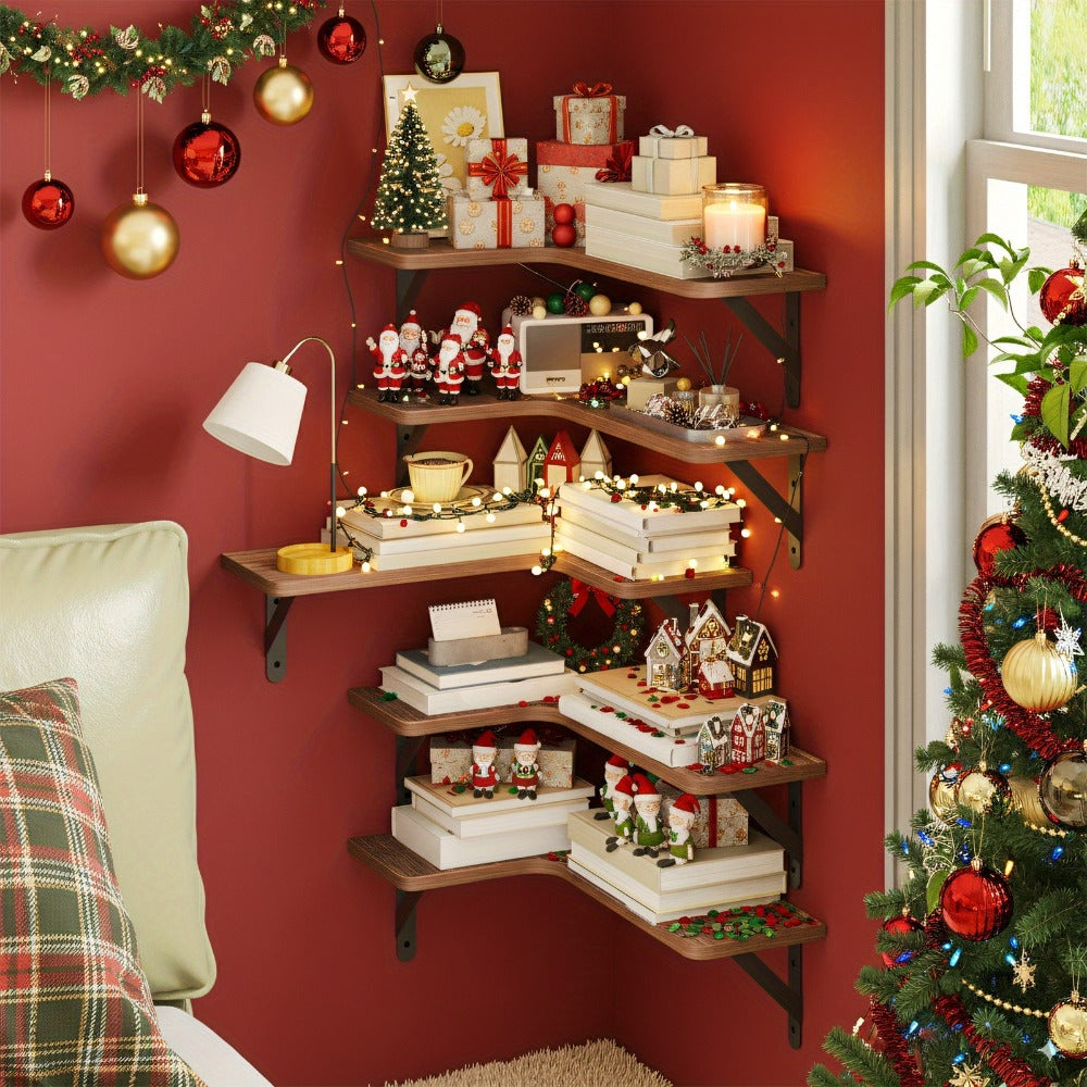Corner Floating Shelves Wall Mounted Set ¨C Multi-Color Rustic Corner Shelf for Bedroom, Bathroom, Kitchen & Living Room