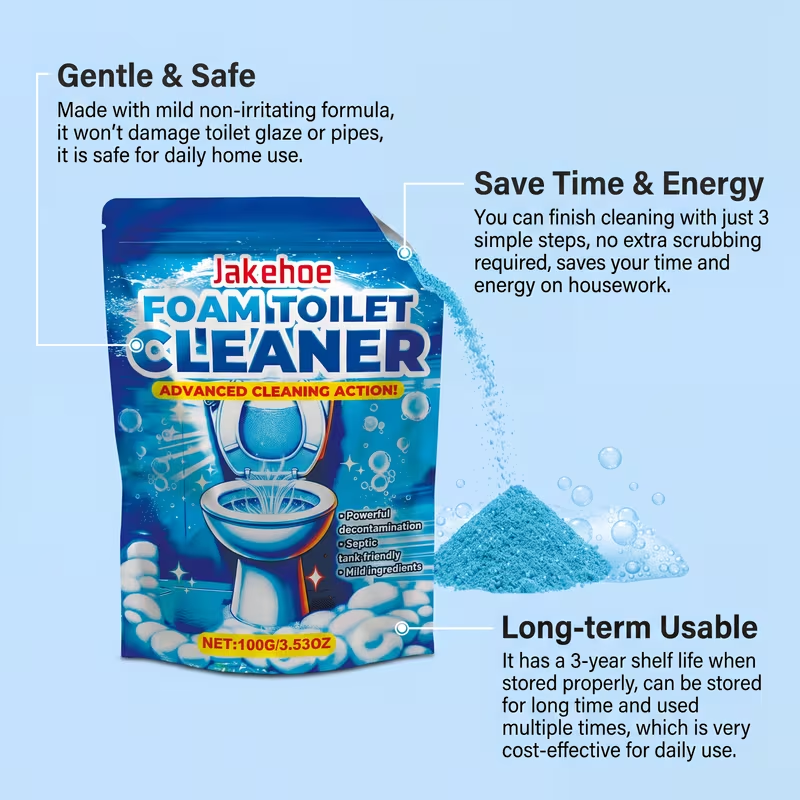 Toilet Cleaning Powder with Foam ¨C Odor Removal, Stain Dissolving & Pipe Unclogging Bathroom Cleaner