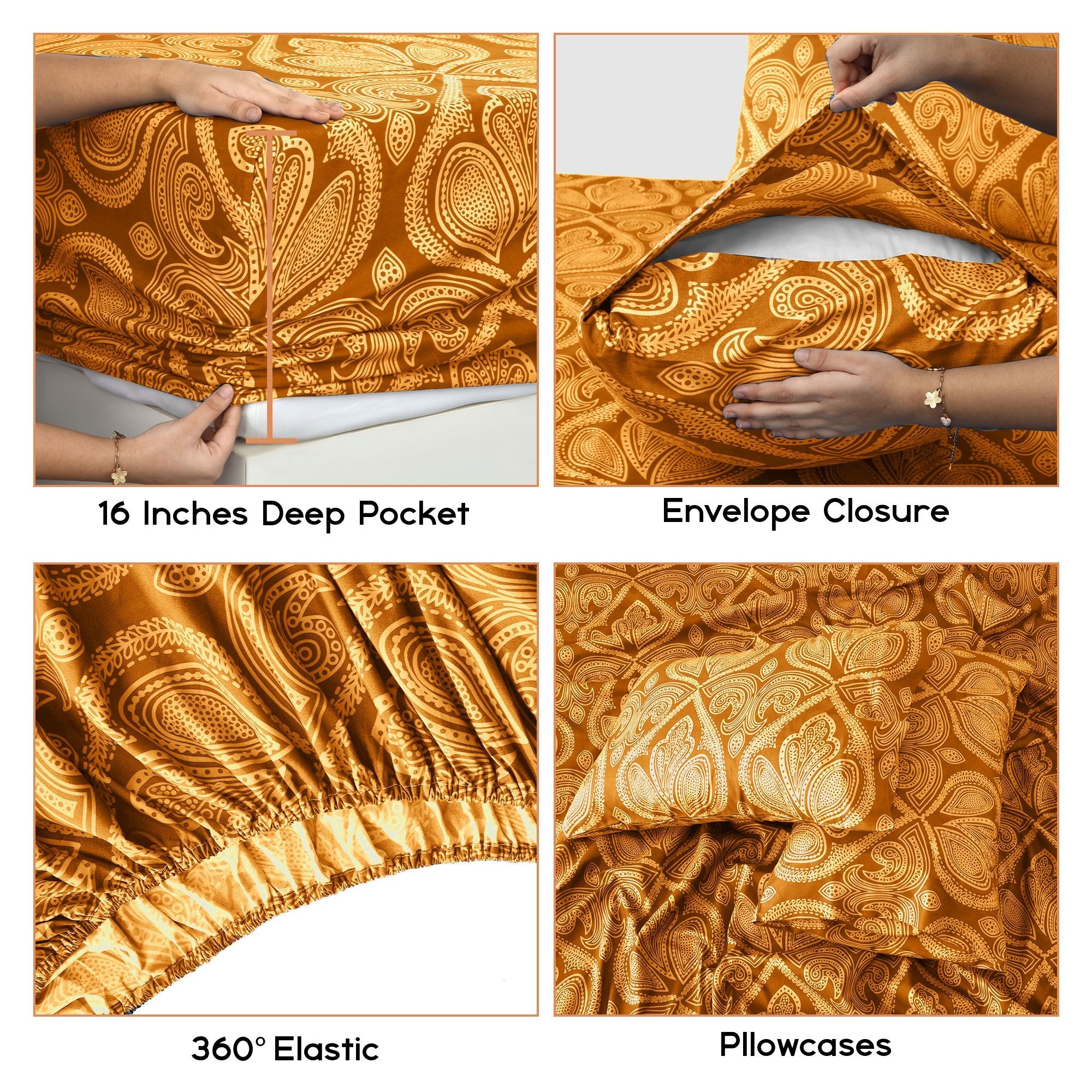 Paisley Bed Sheet Set 4 6 Piece 100% Brushed Microfiber Deep Pocket Fitted Sheet Soft Wrinkle Free Cooling Breathable Twin Full Queen King Cal King