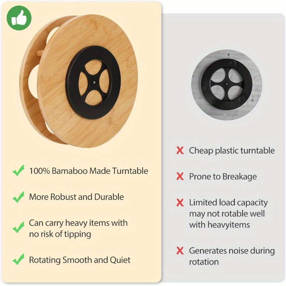 360 Rotating Bamboo Coffee Syrup Organizer 7-Bottle Holder Rack ¨C Countertop Spice Condiment Storage Stand for Kitchen Bar Home Office Desktop Easy Assembly Scratch-Proof Base