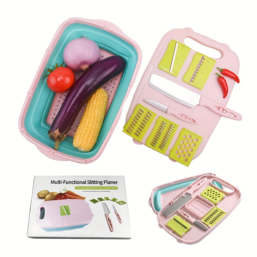 Cutting Board Set 9-in-1 Foldable Chopping Board with Colander Vegetable Wash Basket Drain Basket Kitchen Prep Board Camping BBQ Outdoor Cooking Tool Space Saving Portable Gift