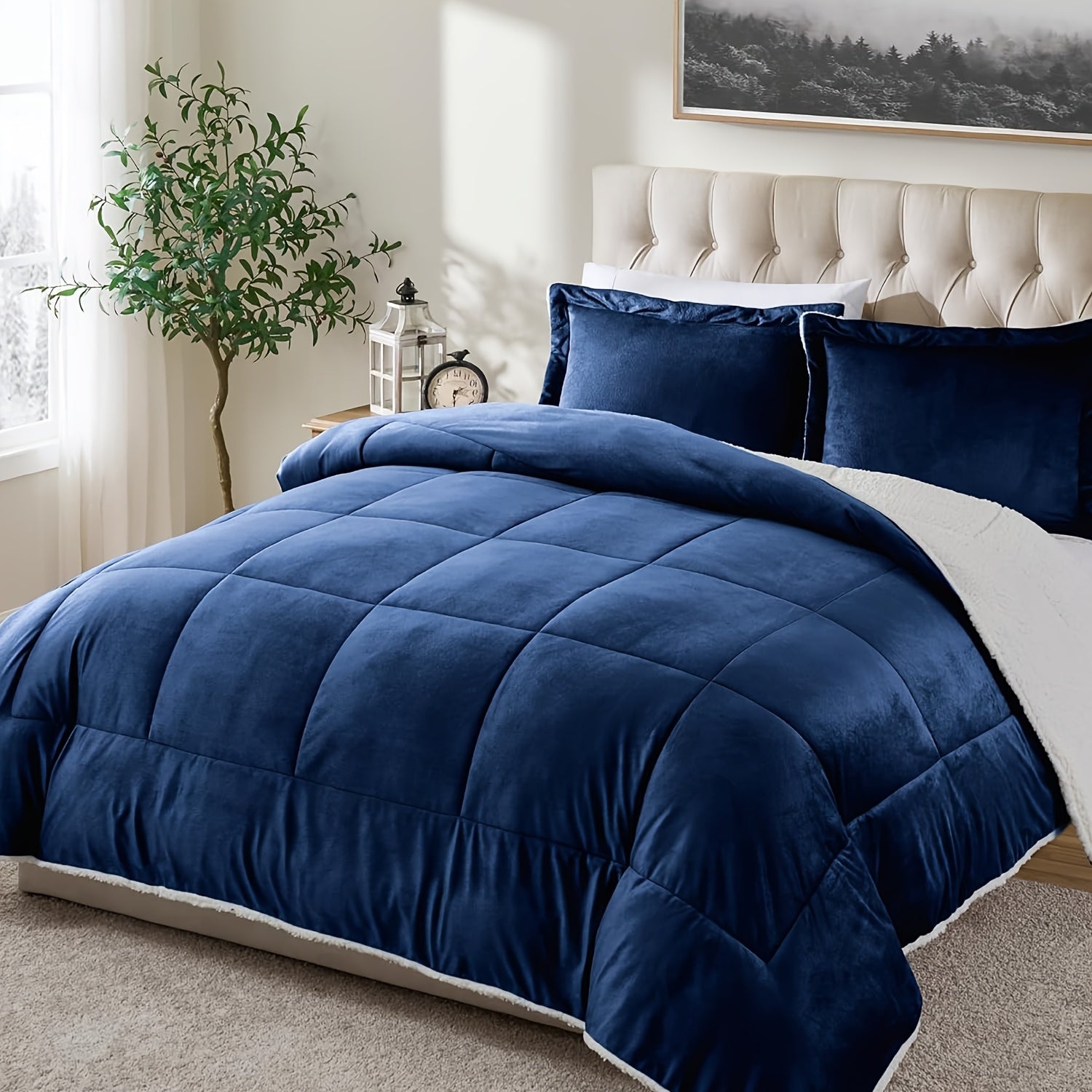 Sherpa Fleece Comforter Set Extra Thick Plush Microfiber Reversible Soft Warm Luxury Bed Blanket Twin XL Full Queen King 10 Colors Lightweight Cozy Bedding