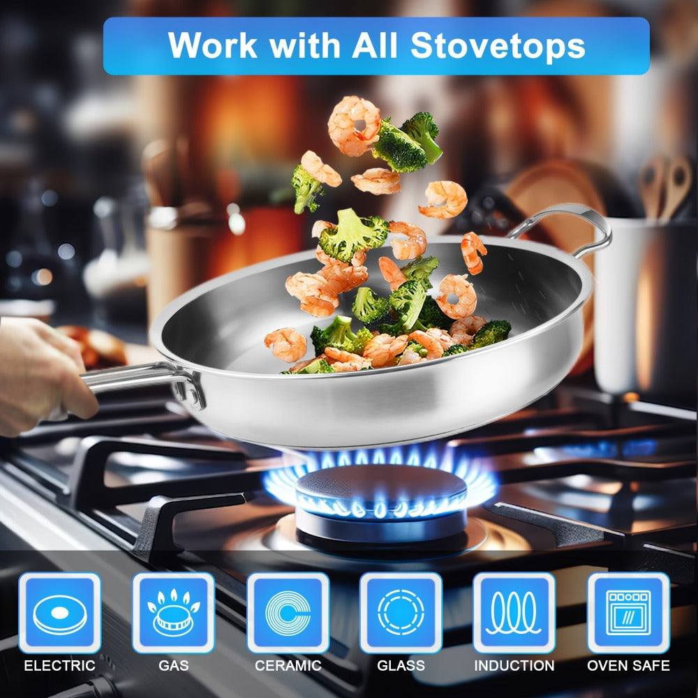 Stainless Steel Cookware Set 10 Piece ¨C Pots and Pans Set with Lids, Induction Compatible, Dishwasher Safe Kitchen Cooking Set for All Stovetops