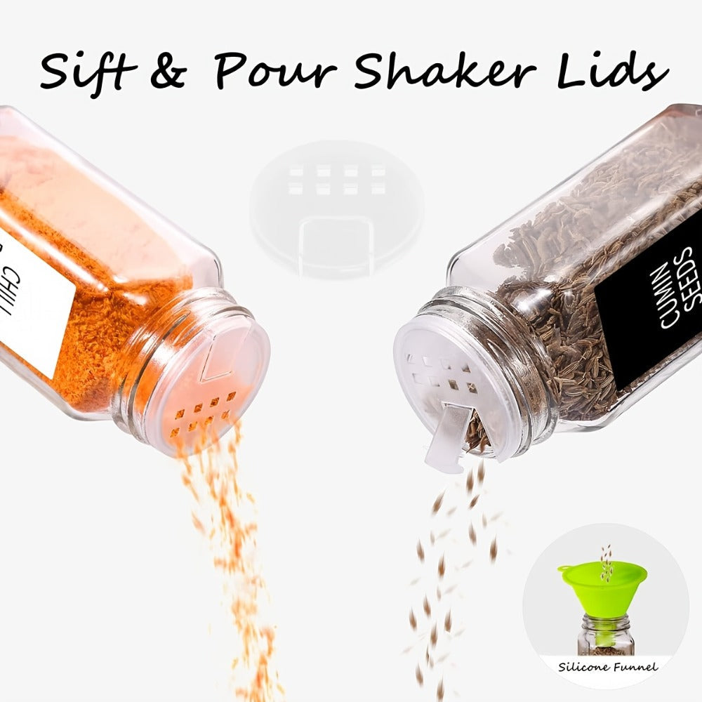 Glass Spice Jars with Labels 24 Pack - Square Empty Spice Containers with Shaker Lids Funnels and Markers - Airtight Seasoning Bottles for Pantry Kitchen Organization Lead-Free Non-Toxic