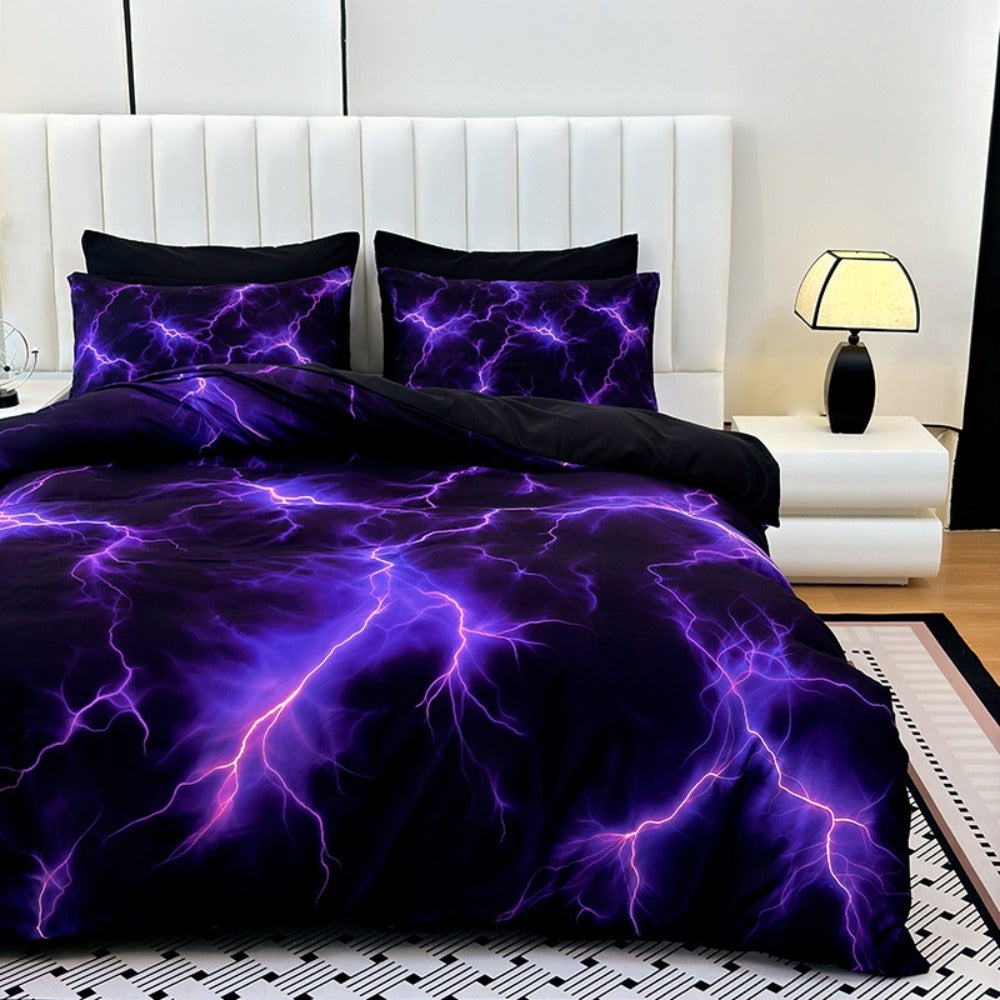 Duvet Cover Set 3 Piece Purple Lightning Digital Print - 100% Polyester Bedding Set with 2 Pillowcases, Twin Full Queen King, Colorful Graphic Bedroom Decor, Machine Washable