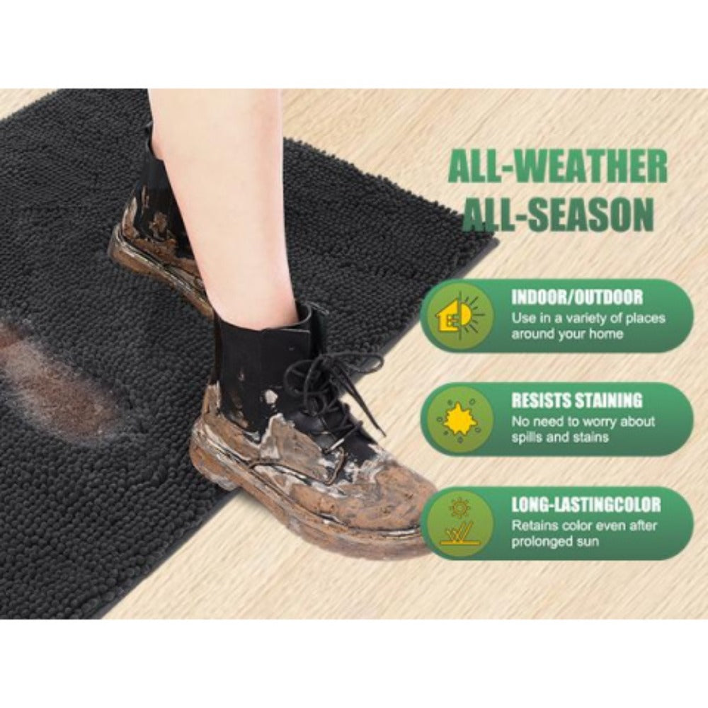 Chenille Doormat Absorbent Non-Slip Washable Indoor Outdoor Mat - Soft Shaggy Entryway Rug for Muddy Paws, Pets & Dogs | Machine Washable Front Door Mat in 18 Colors & 5 Sizes | Anti-Slip Rubber Backing