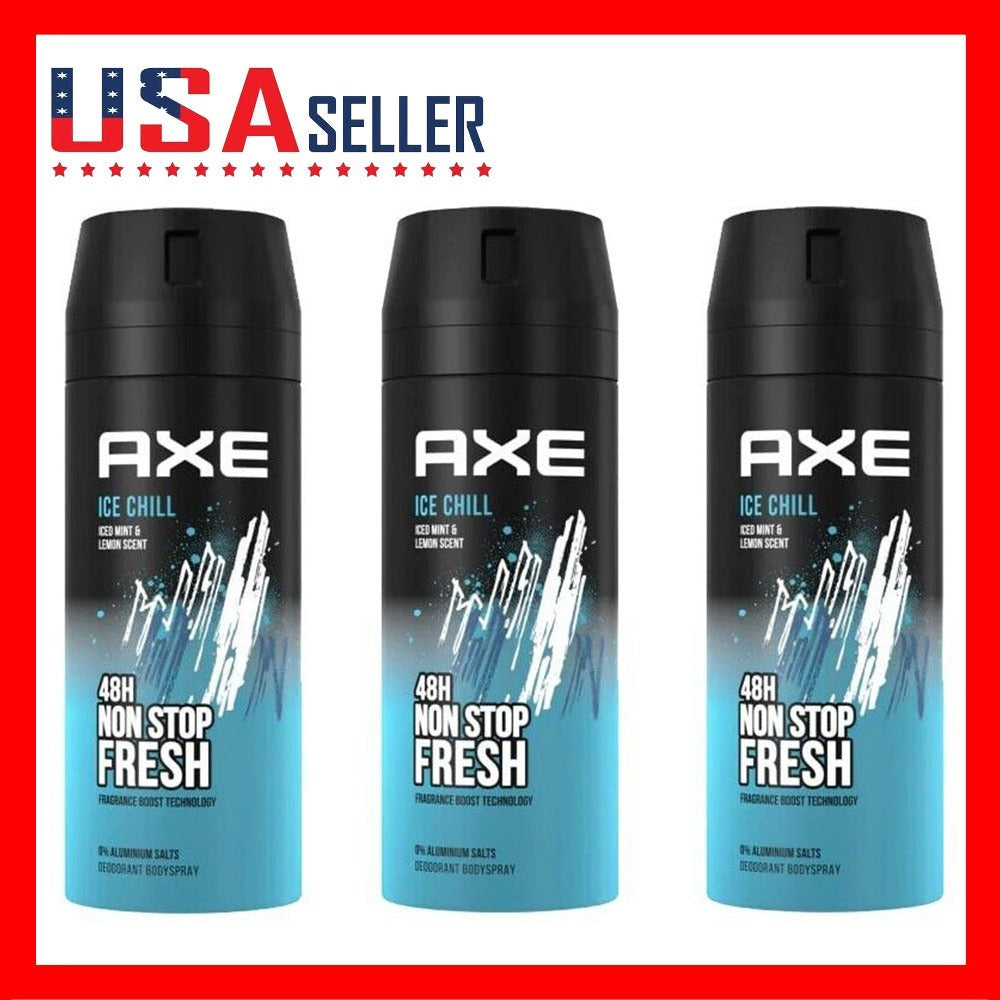 Axe Ice Chill Deodorant Body Spray for Men 3 Pack 150ml Fresh Cool Long-Lasting Scent Lightweight Non-Sticky Formula for Daily Gym Travel Grooming Confidence All Day