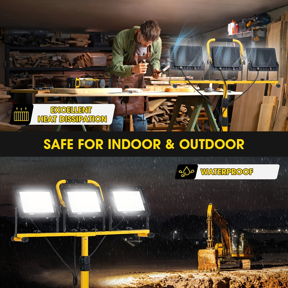 LED Work Light with Tripod Stand 21600 Lumen IP66 Waterproof ¨C 216 x 1W High Brightness LED, 360¡ã Rotation, 16.5 Ft Power Cord for Outdoor Workshop Garage Construction Site Commercial Lighting