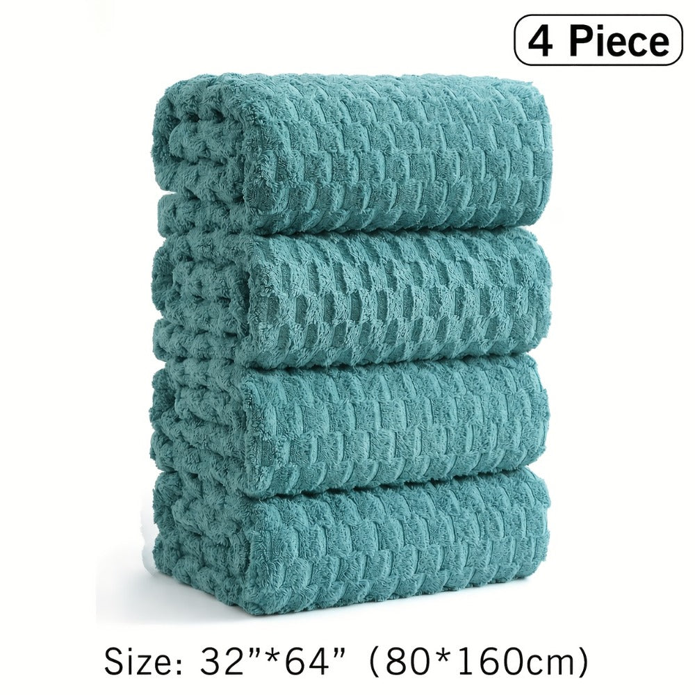 Oversized Bath Towel Set 800GSM 32x64 Inch Extra Large Microfiber - Ultra Soft Quick Dry Striped Spa Grade | Single or 4pcs Random Color | Beige White Light Blue Dark Gray | Modern Coastal Home Gift