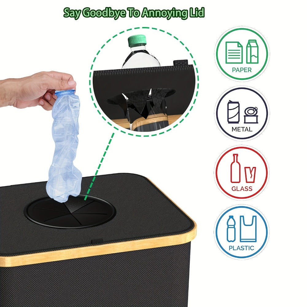 Recycling Bin 26 Gallon 100L with Lid & Removable Inner Bag, Large Collapsible Trash Can for Bottles Cans Glass & Plastic Waste, Open-Top Foldable Recycle Bin for Kitchen Garage & Outdoor Use