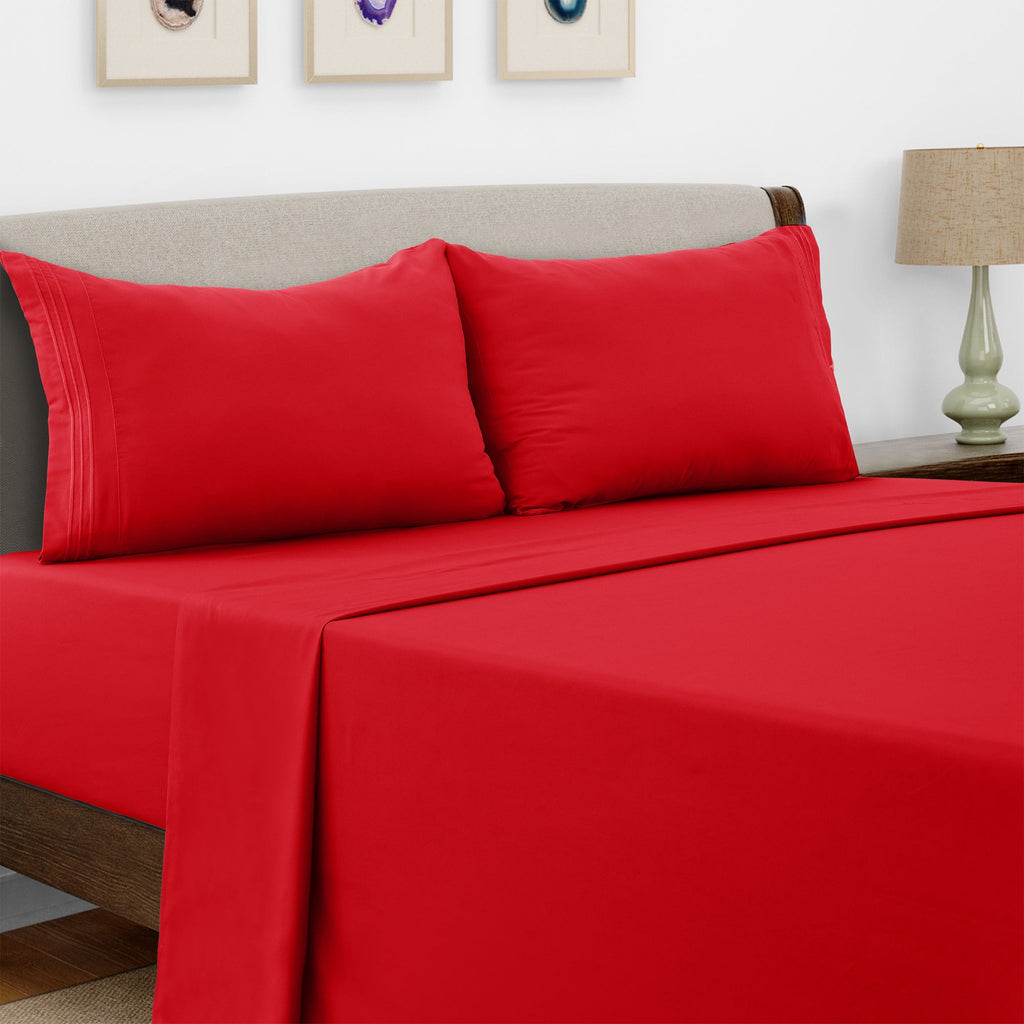 Microfiber Bed Sheet Set 4 Piece - Soft Breathable Deep Pocket 16 inch Fitted Sheet, Flat Sheet & Pillowcases, Wrinkle Fade Resistant Bedding for All Seasons Twin Twin XL Full Queen King Cal King, 24 Colors