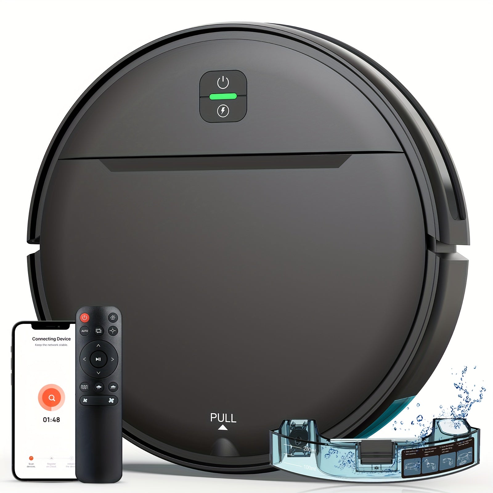 Robot Vacuum Cleaner 5000Pa 3-in-1 Sweep Vacuum Mop with Auto Charging App Voice Control Fixed-Point Cleaning Water Tank Dust Box Smart Home Floor Cleaner for Carpet Hard Floor Pet Hair