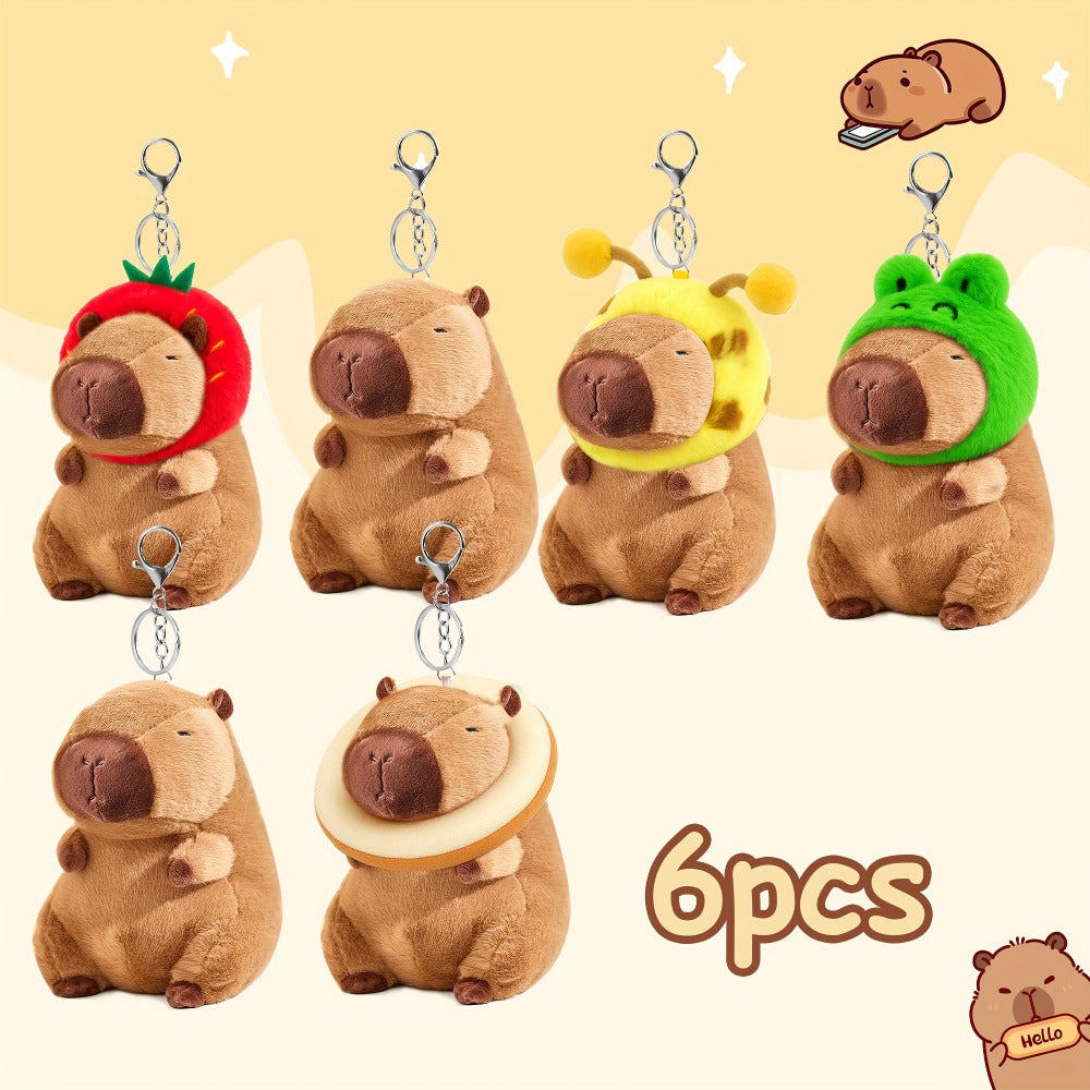 Capybara Plush Keychain Stuffed Animal Cute Mini Capybara with Clothes and Accessories, Kawaii Plush Keychain Gift for Her Him Birthday Christmas Party Favors, 4pcs or Single