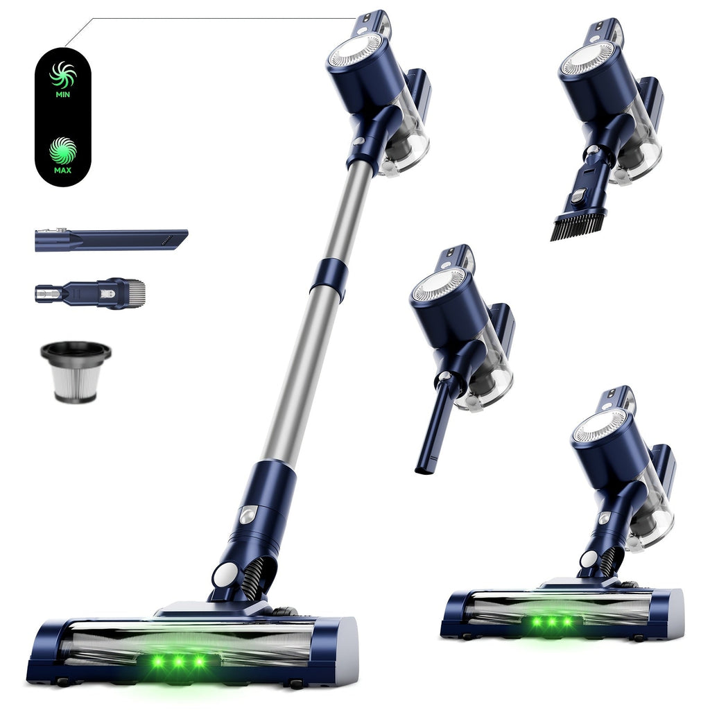 Cordless Stick Vacuum Cleaner 51-68KPa 3-Speed LED Floor Brush 45-Min Runtime Detachable Lightweight for Pet Hair Carpet Hard Floor