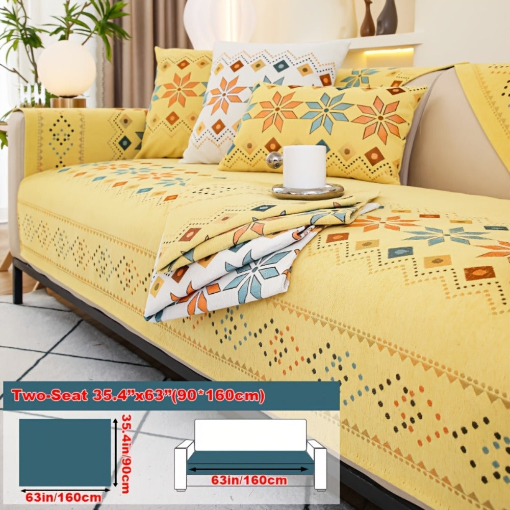Chenille Sofa Cover Bohemian Style Jacquard Knit Anti-Slip Pet Friendly All Season Sofa Mat Protector - Single 2 3 4 Seater Armrest Backrest Pillow Case Grey White Yellow
